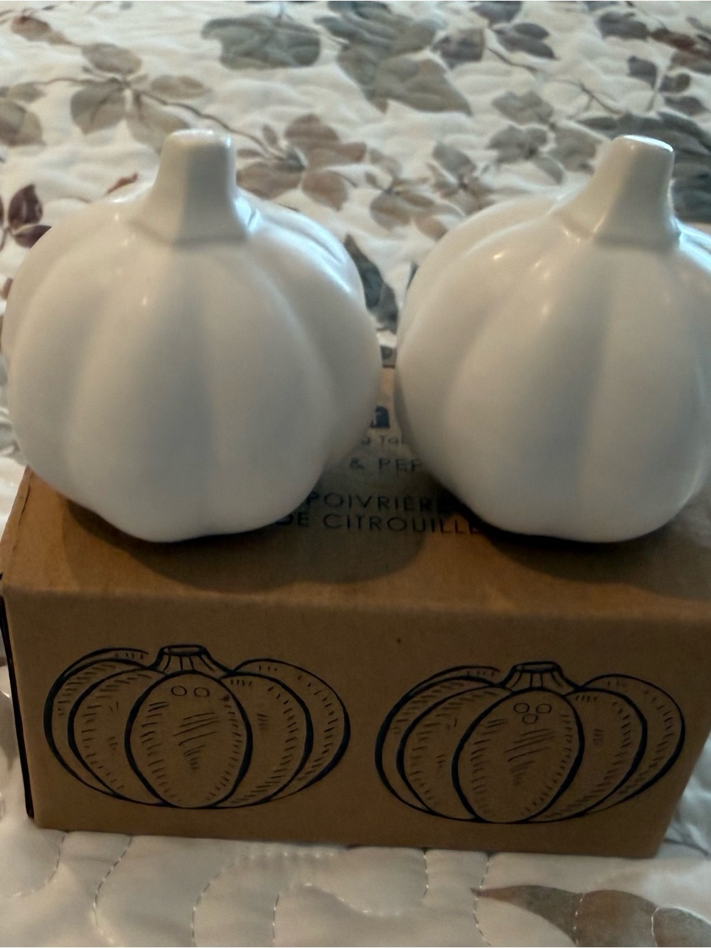 White Ceramic Pumpkin Salt and Pepper Shaker Set -